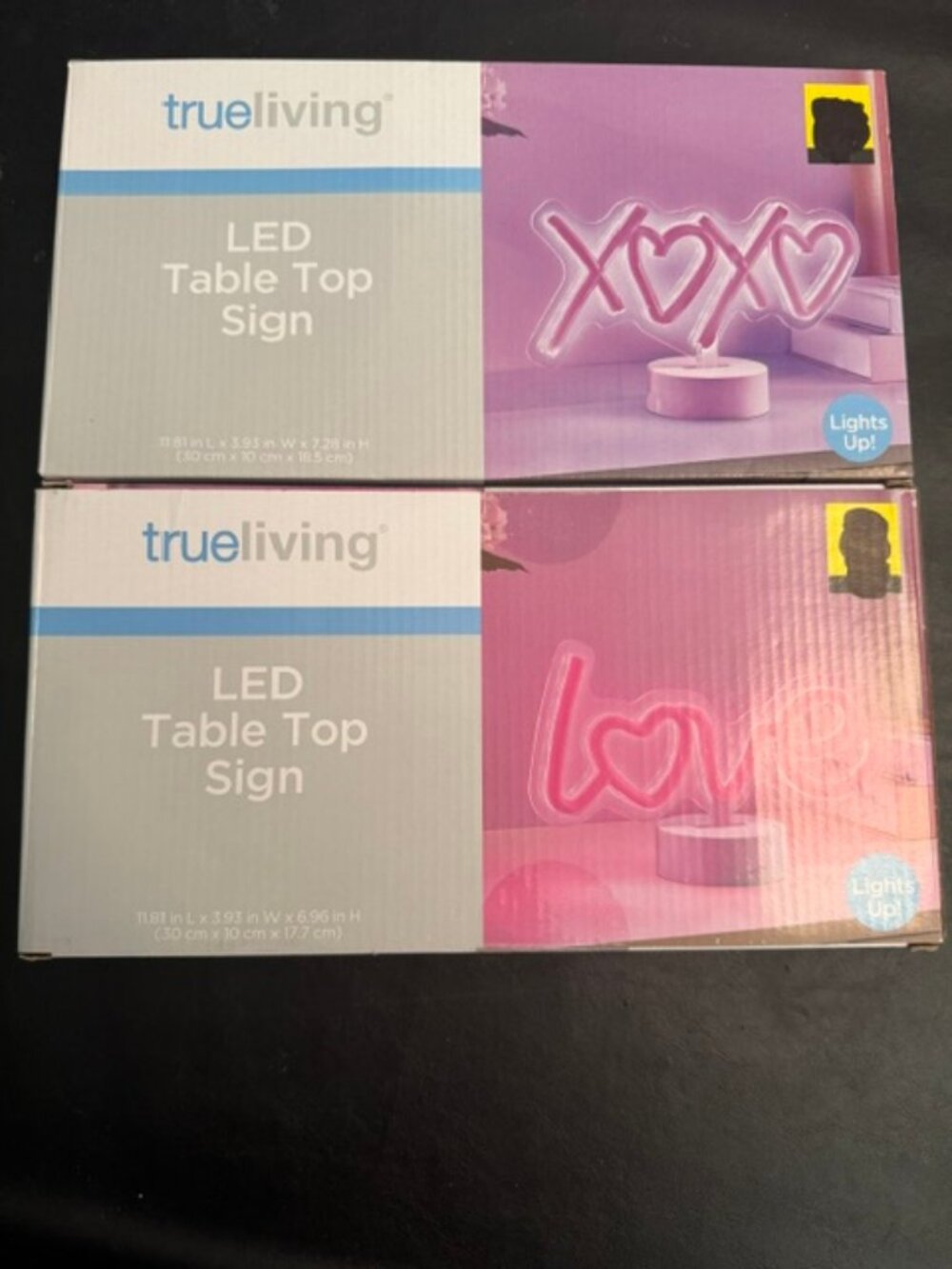 LED Table Top Pink LOVE and XOXO Signs Neon Style - New in Boxes Qty 2
